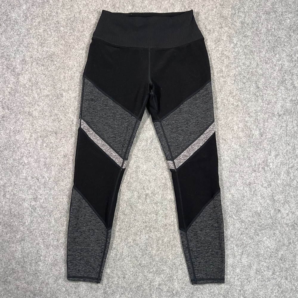Alo Yoga Black Gray Sheila Color Block Ankle Leggings Women's Size Medium